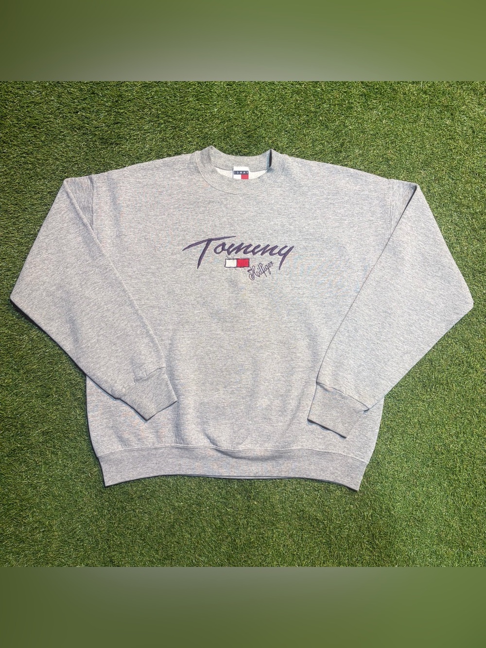 VTG Tommy Hilfiger Sweatshirt Men's XL Embroidered Logo Grey Cursive Rare
